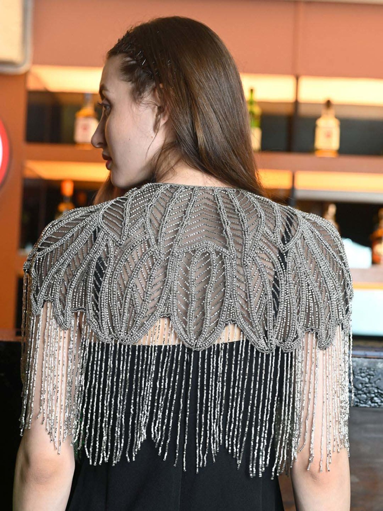 Odette Grey Embellished Fancy Cape