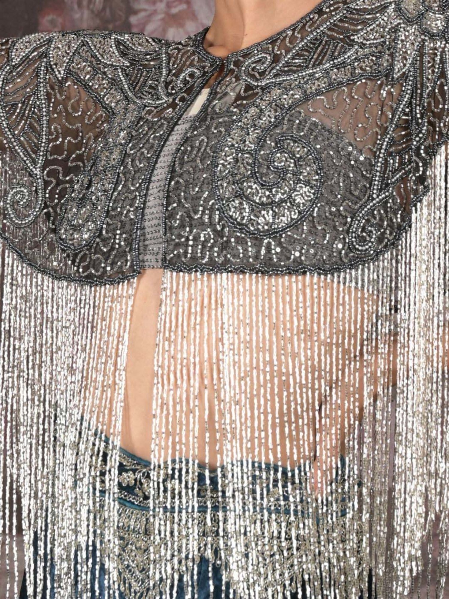 Odette Black & Silver Embellished Fancy Cape