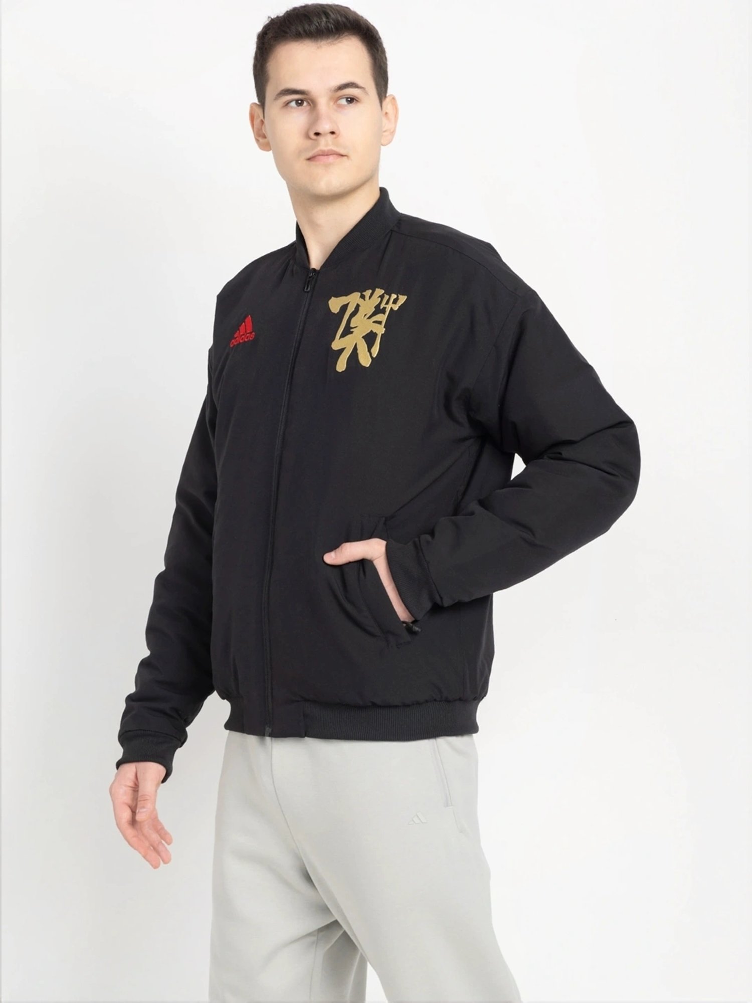 Buy Adidas Black Regular Fit Printed Bomber Jacket for Mens Online