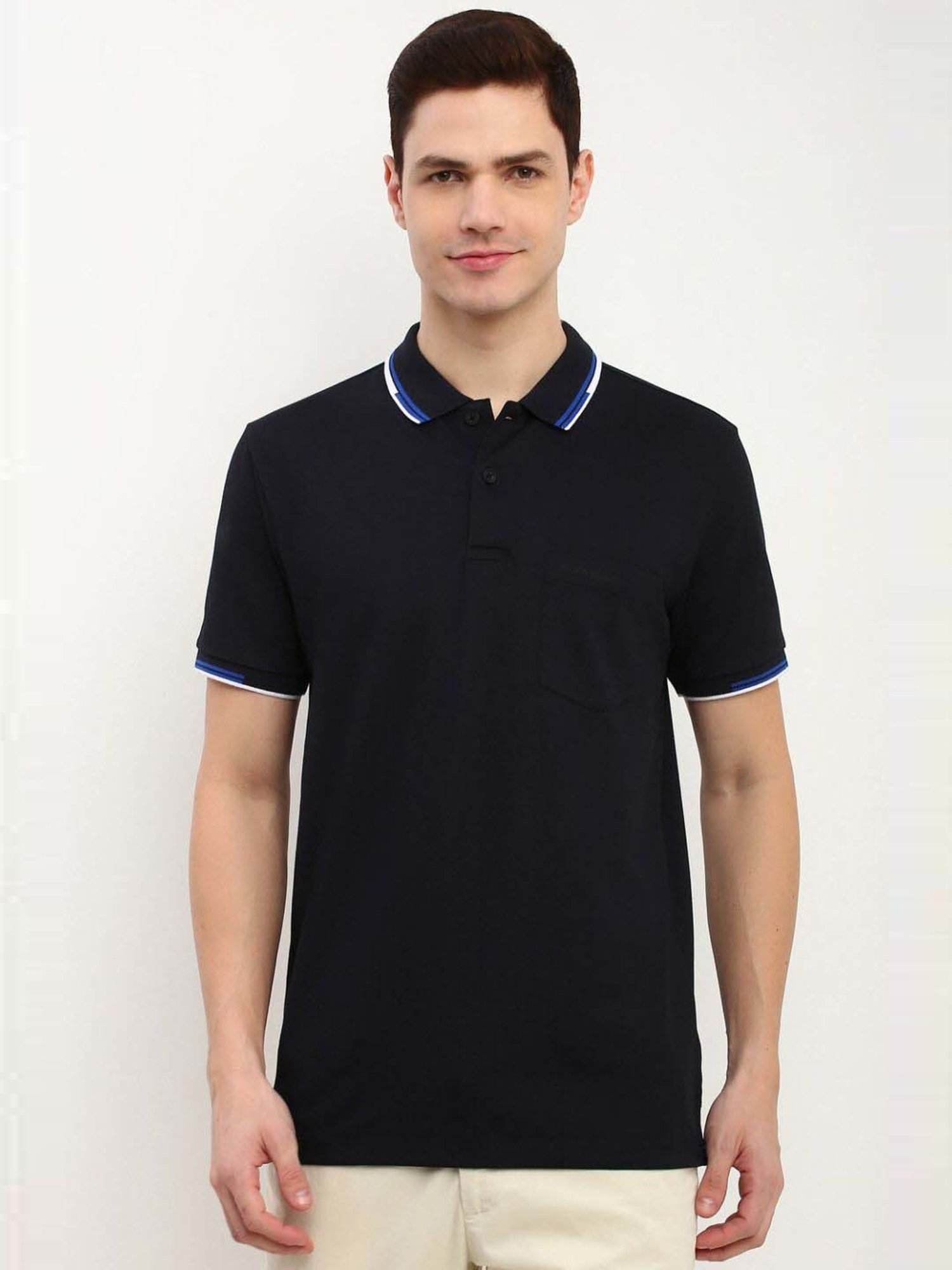 Buy Allen Solly Black Cotton Regular Fit Polo T-Shirt for Mens