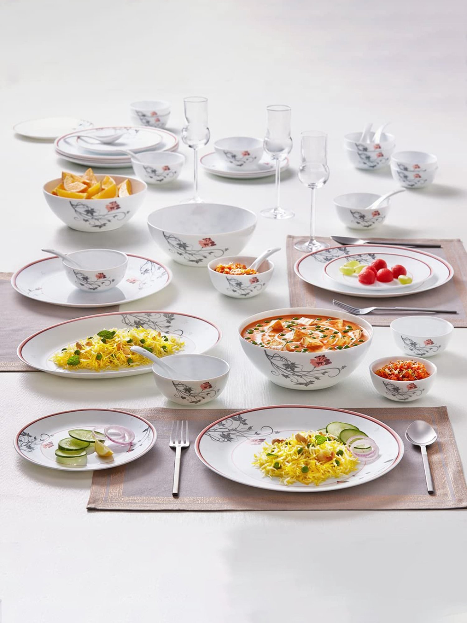 Buy Larah by Borosil Kohinoor Grey Opalware 44 Pieces Dinner Set
