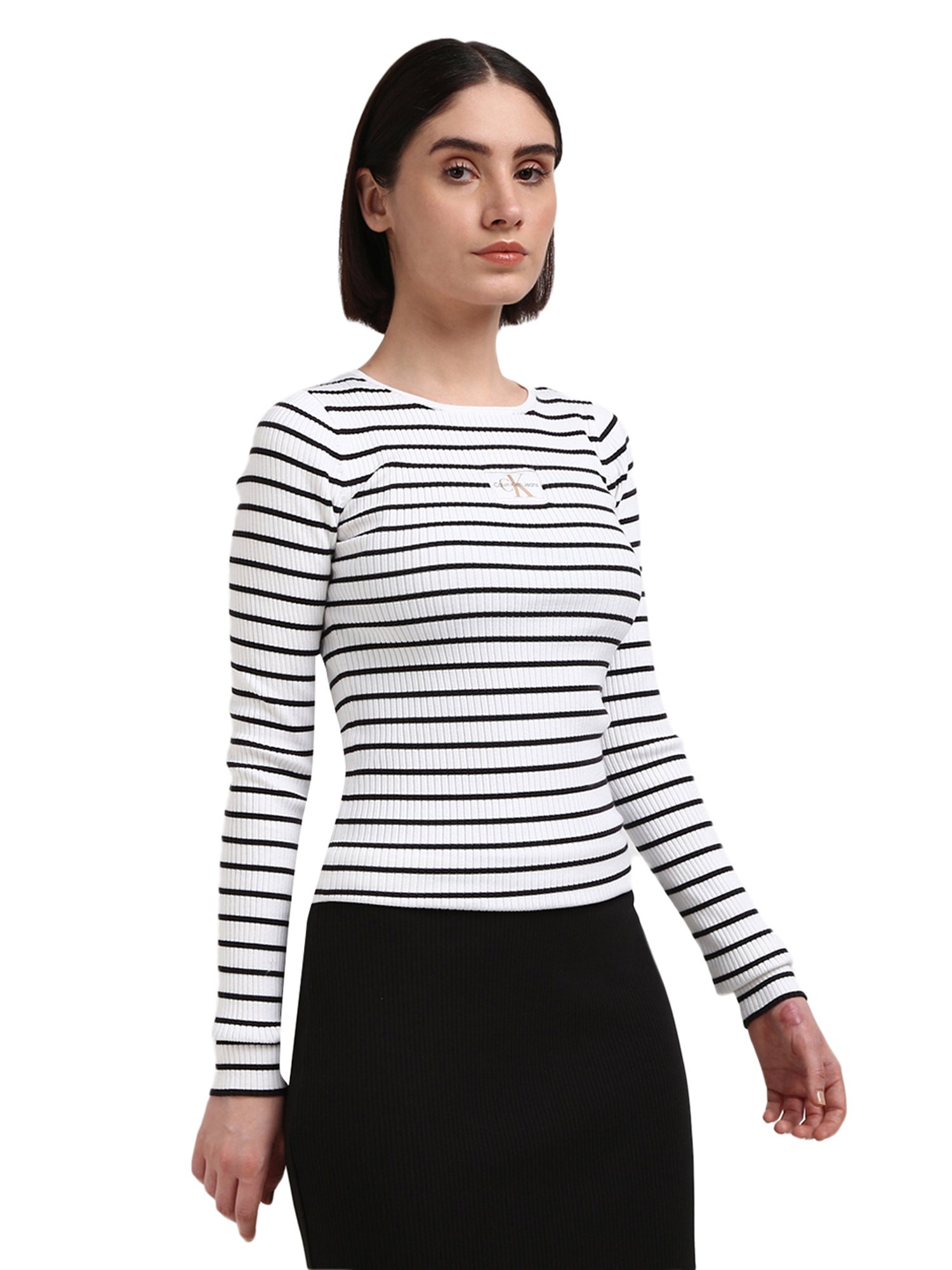 NWT CALVIN KLEIN popular BLACK & WHITE STRIPED BOATNECK SWEATER XS