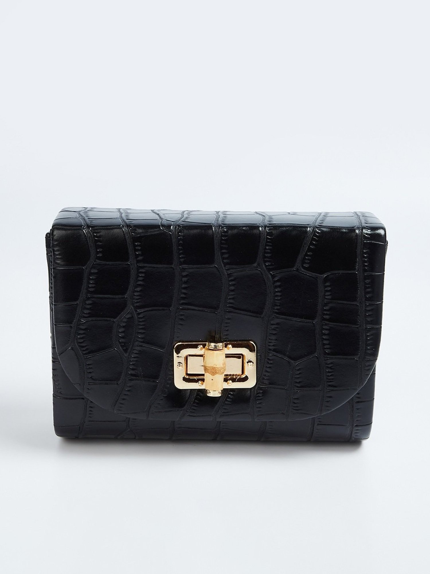 Code by Lifestyle Black Textured Sling Handbag