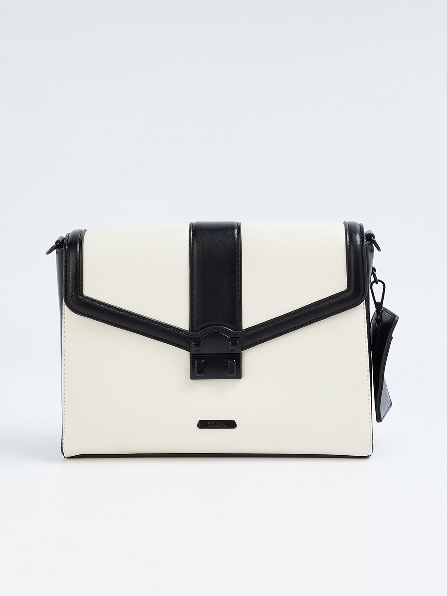 Code by Lifestyle White Black Textured Sling Handbag