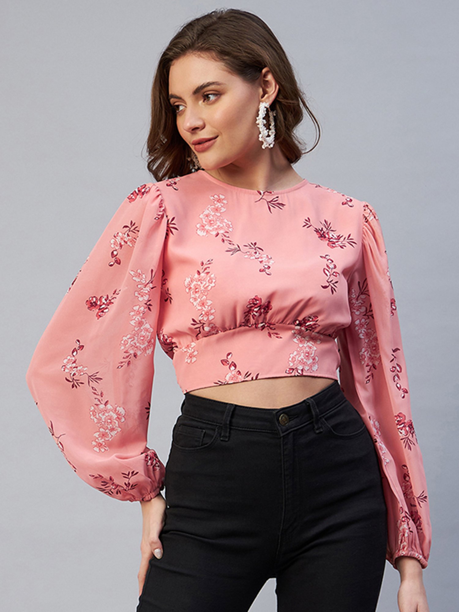 Rare Peach Floral Print Crop Top