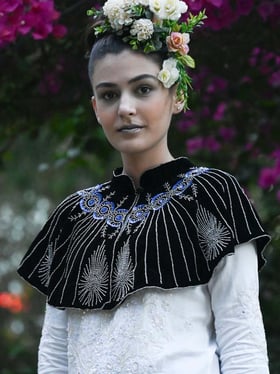 Odette Black Embellished Fancy Short Cape