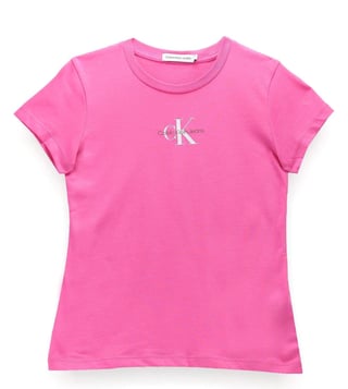 Calvin Klein Girls Pink Amour Ck Logo Print T Shirt