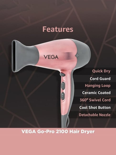 Vega Hair Dryer for Women with Cool Shot Button Heat Settings, 2100W  Blow Dryer, (VHDH-25)