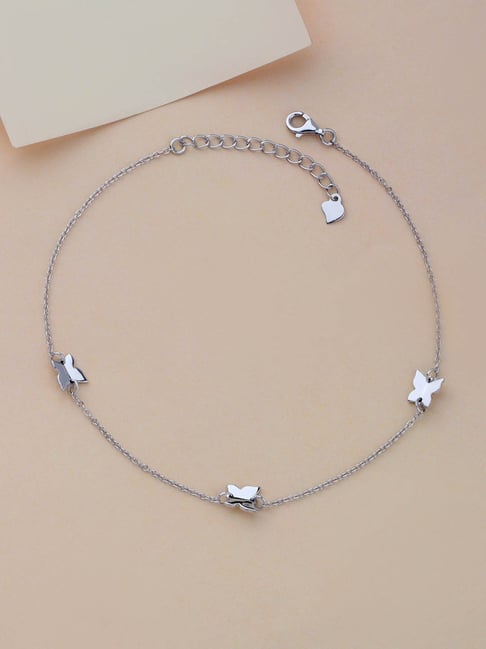 Ornate Jewels 925 Silver AAA Grade American Diamond Adjustable Butterfly Anklet Payal-picture-33