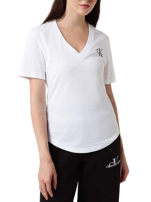 Buy Calvin Klein Jeans Bright White Logo Slim Fit T-Shirt for