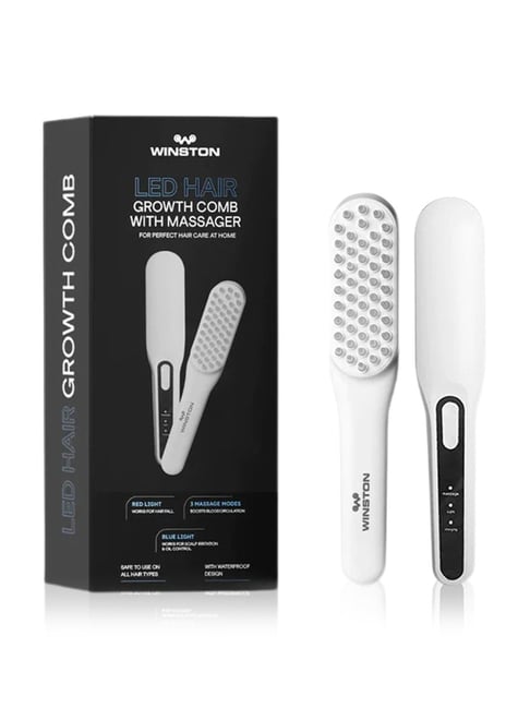 Winston Rechargeable Led Comb for Hair Growth, Vibration Scalp Massage - White
