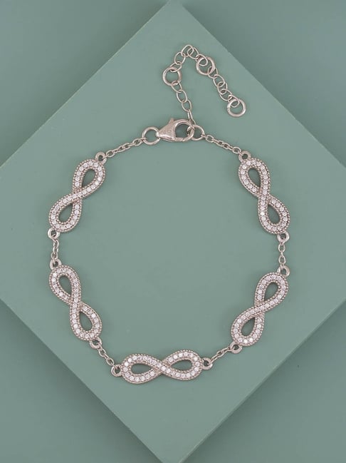 925 Silver AAA Grade American Diamond Infinity Adjustable Bracelet for  Women Girls
