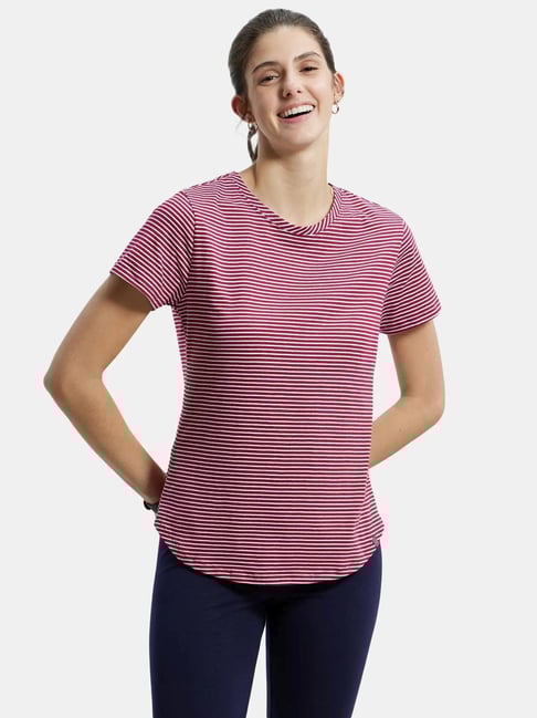 Jockey Red & White Cotton Striped T-Shirt-picture-35