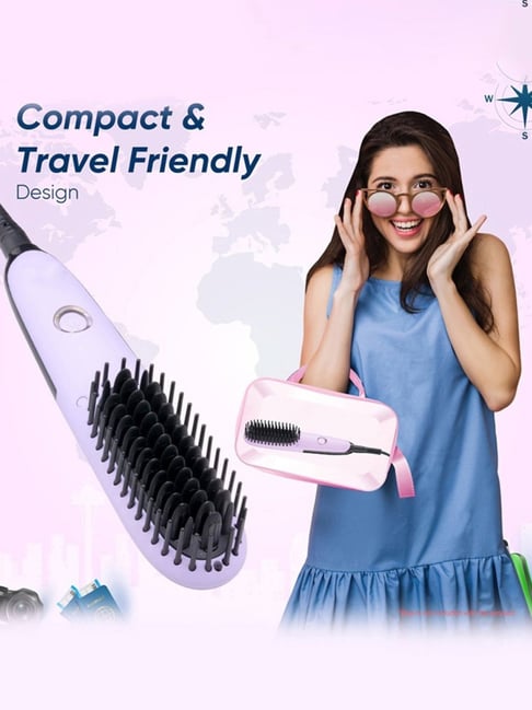 Vega Go Mini VHSB-05 Hair Straightener Brush with Ceramic Coated Bristles  (Purple)