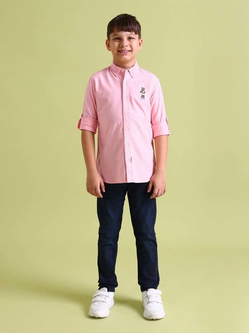 Polo Kids Light Pink Solid Full Sleeves Shirt