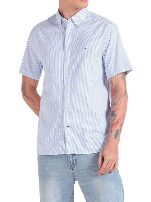 Tommy Hilfiger Blue White Stripes Regular Fit Shirt