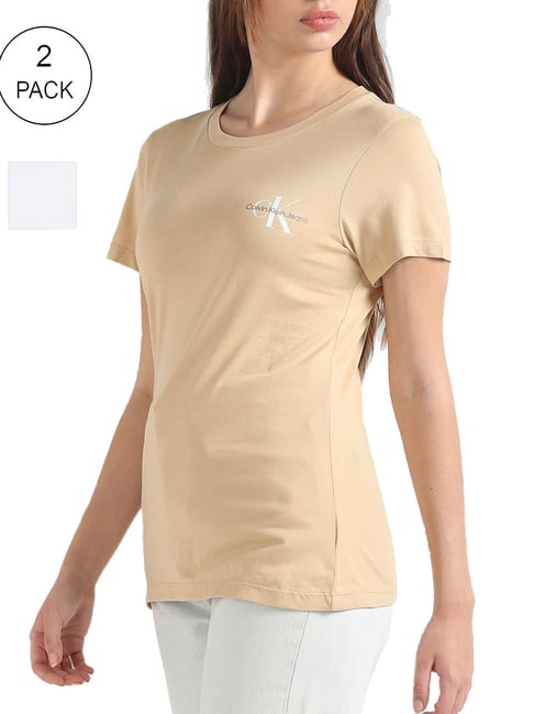 Calvin Klein Jeans Warm Sand & Bright White Logo Slim Fit T-Shirt-picture-36