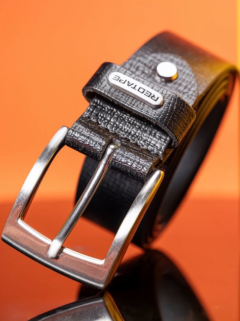 Red Tape Black Leather Textured Formal Belt for Men