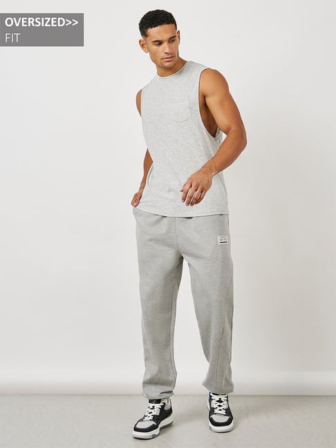 Styli Grey Melange Relaxed Fit Cotton Joggers