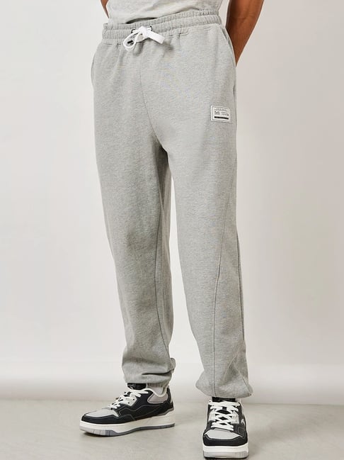 Styli Grey Melange Relaxed Fit Cotton Joggers