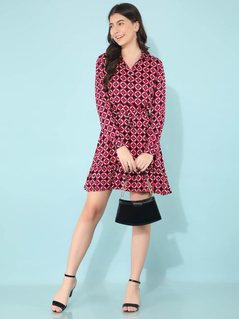 Crimsoune Club Red & Black Printed High-low Dress