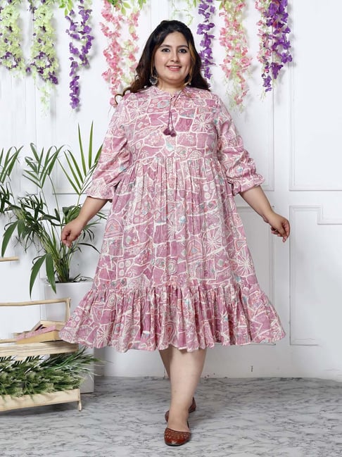Swasti Pink Printed Plus Size Midi Dress