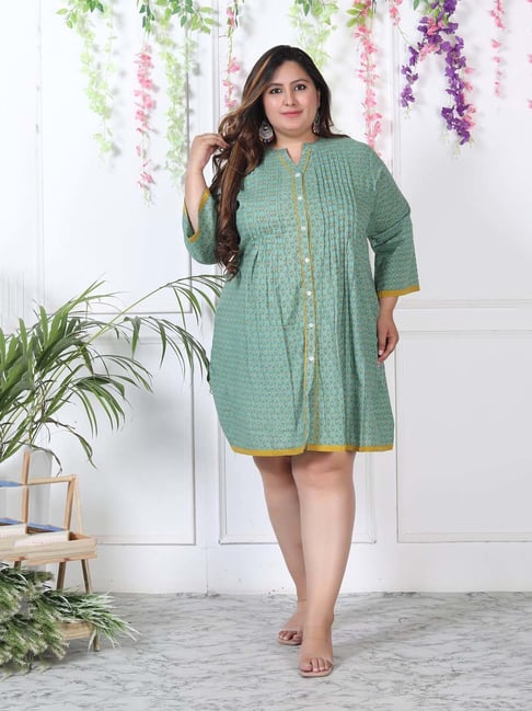 Swasti Green Printed Plus Size Midi Dress
