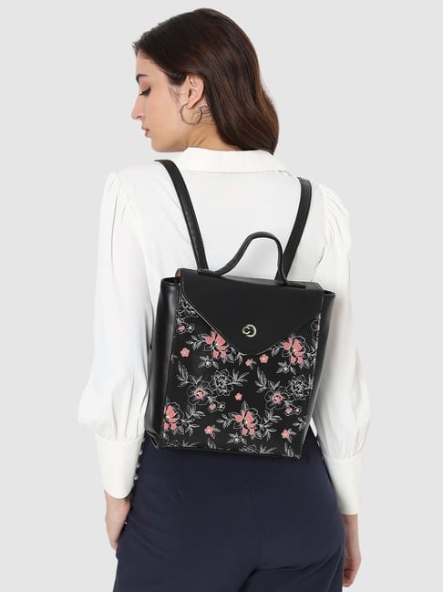 Caprese SNOW Black Faux Leather Large Backpack