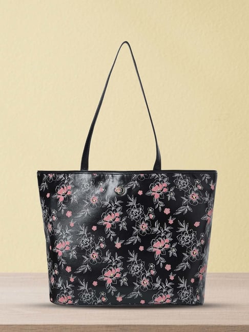 Caprese SNOW Black Floral Large Tote Handbag