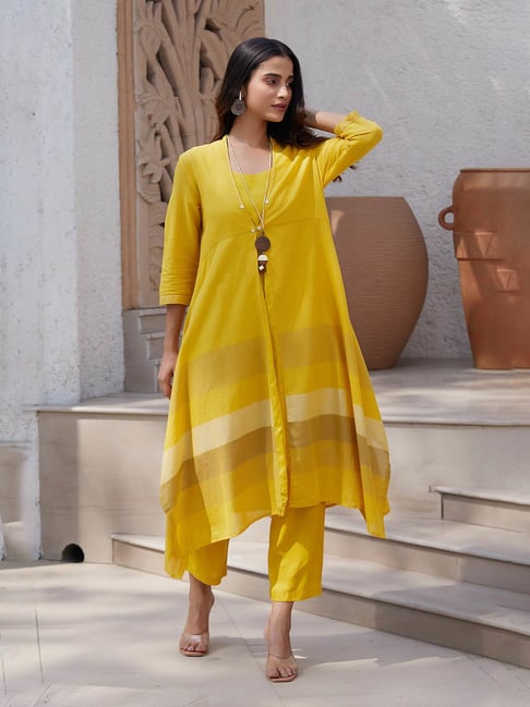 Cotton Kurta Biba New Arrivals Suit Sets Biba Yellow Cotton Kurta