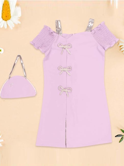 Cutecumber Kids Lilac Self Pattern Shift Dress-picture-38