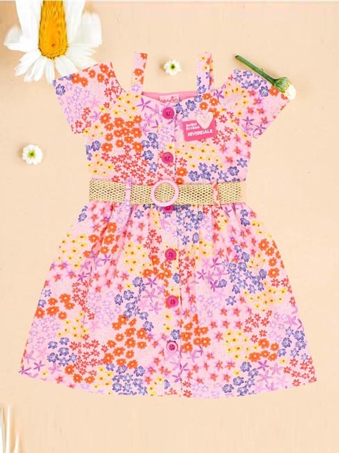 Cutecumber Kids Pink Blue Cotton Floral Print Dress