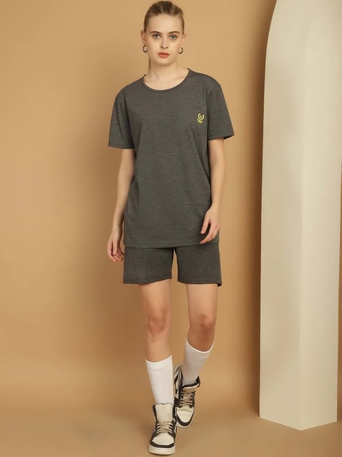 Vimal Jonney Anthracite Grey Cotton Sports T-Shirt Shorts Set-picture-21