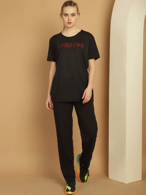 Vimal Jonney Black Cotton Printed Sports T-Shirt Track Pant Set-picture-37
