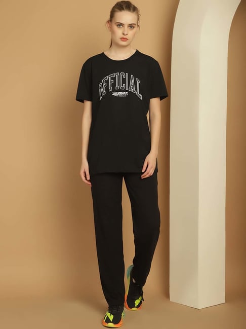 Vimal Jonney Black Cotton Printed Sports T-Shirt Track Pant Set-picture-30
