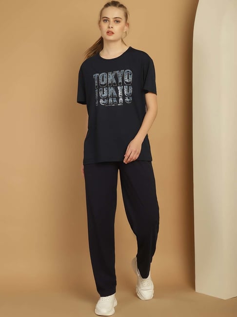 Vimal Jonney Black Cotton Printed Sports T-Shirt Track Pant Set-picture-33