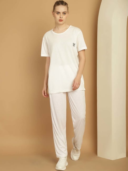 Vimal Jonney White Cotton Sports T-Shirt Track Pant Set-picture-34