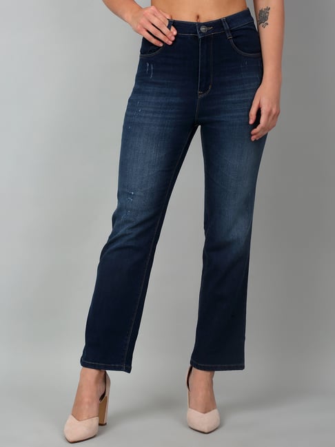Cantabil Blue Denim Distressed Mid Rise Stretchable Jeans