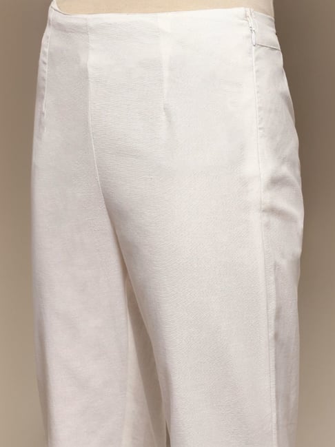 Biba White Cotton Regular Fit Pants