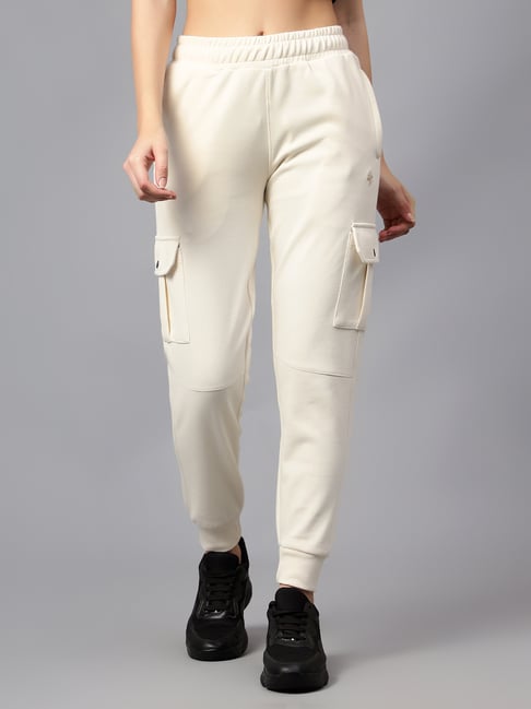Cantabil Off White Cotton Blend Regular Fit Mid Rise Joggers