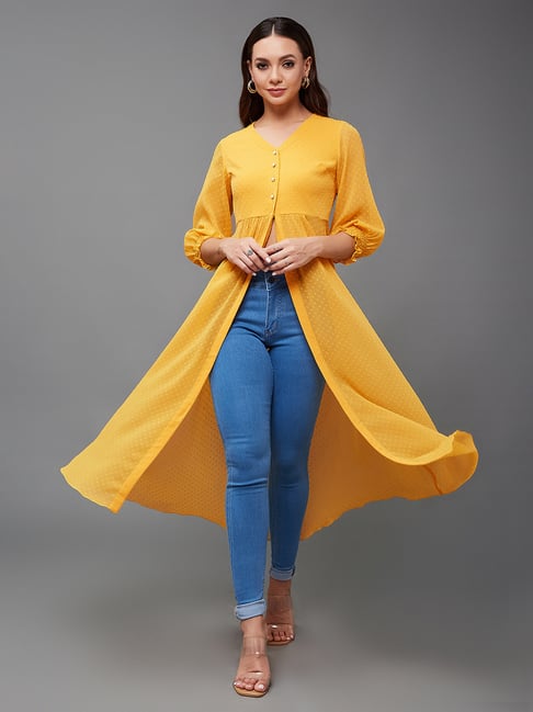 Miss Chase Yellow Self Design Maxi Top