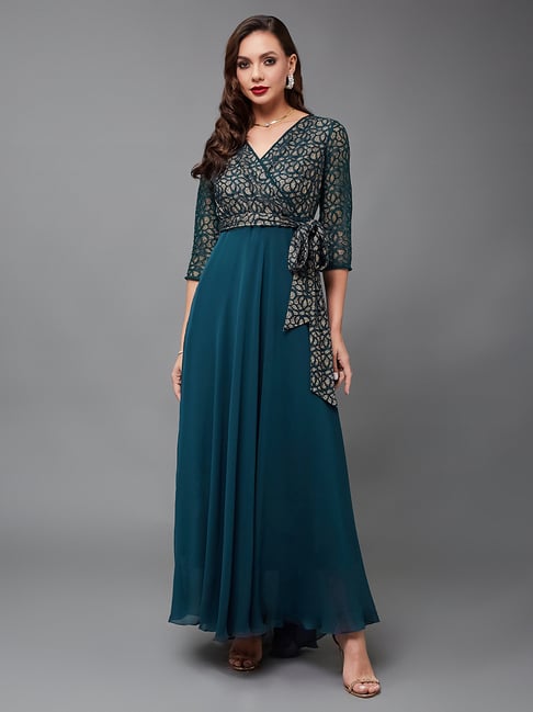 Miss Chase Teal Lace Maxi Dress