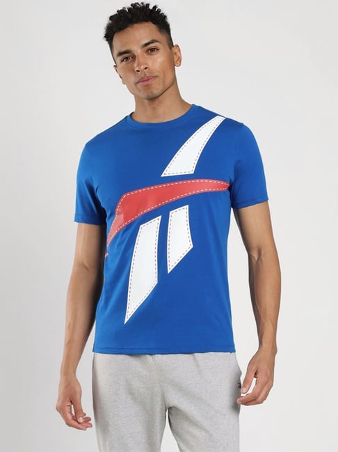 Reebok Blue Slim Fit Logo Printed T-Shirt-picture-13