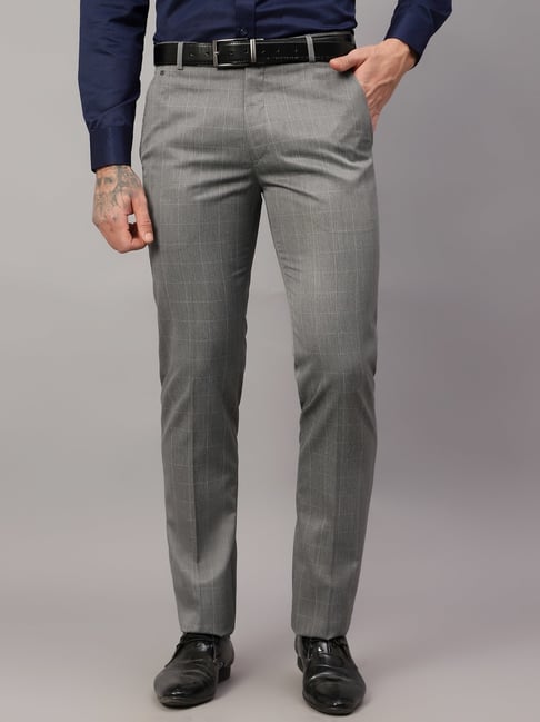 Cantabil Grey Regular Fit Checks Trousers-picture-46