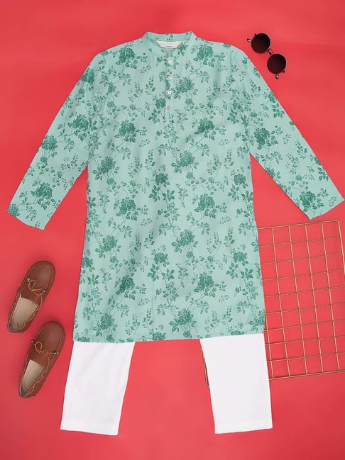 Indus Route by Pantaloons Kids Blue & White Printed Full Sleeves Kurta Set-picture-27