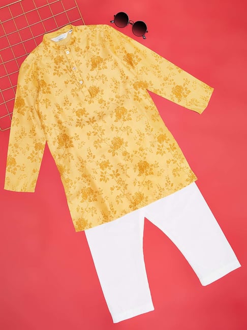 Indus Route by Pantaloons Kids Mustard & White Printed Full Sleeves Kurta Set-picture-44