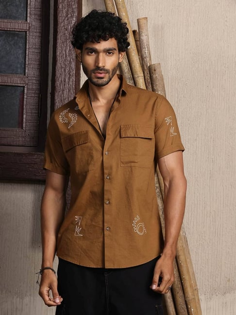 Thomas Scott Brown Regular Fit Printed Shirt