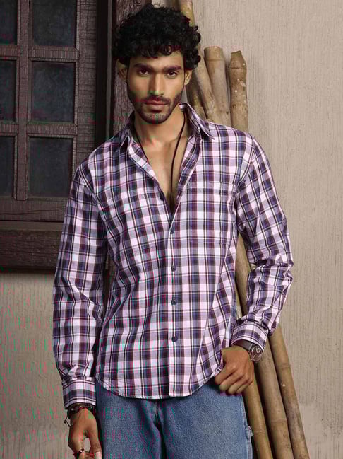 Thomas Scott White Regular Fit Checks Shirt