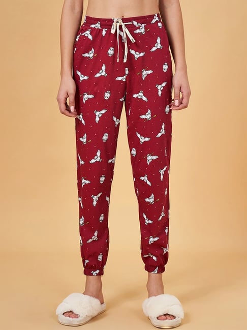 Dreamz by Pantaloons Maroon Cotton Printed Joggers