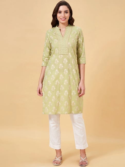 Rangmanch by Pantaloons Foam Green Floral Print Straight Kurta
